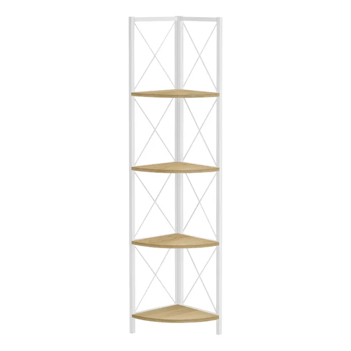 BIBLIOTHEQUE - 60"H / NATUREL / METAL BLANC ETAGERE EN COIN