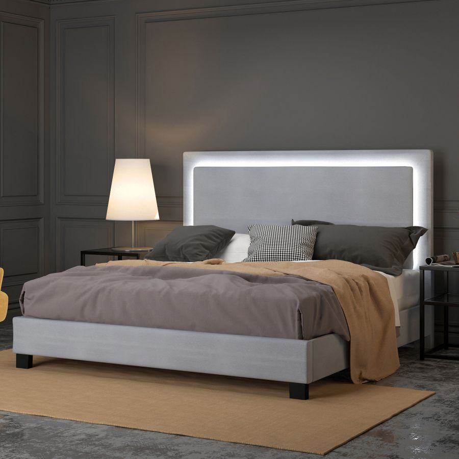 Très grand lit plateforme Lumina de 78 po avec lumière en gris