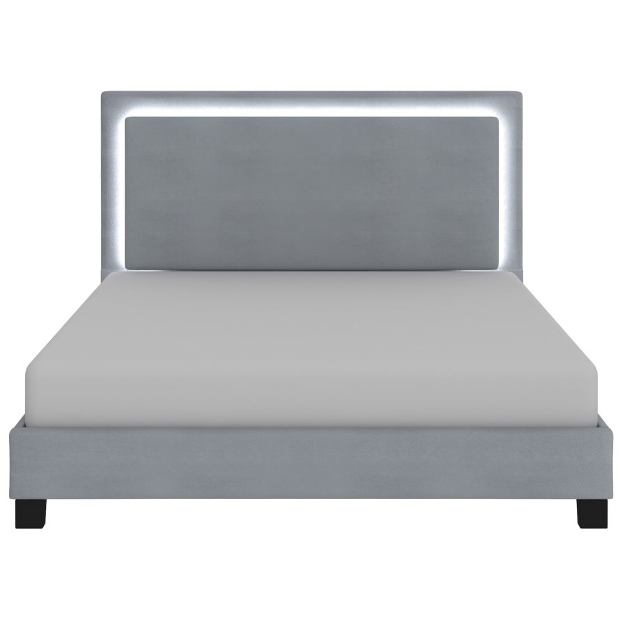Très grand lit plateforme Lumina de 78 po avec lumière en gris