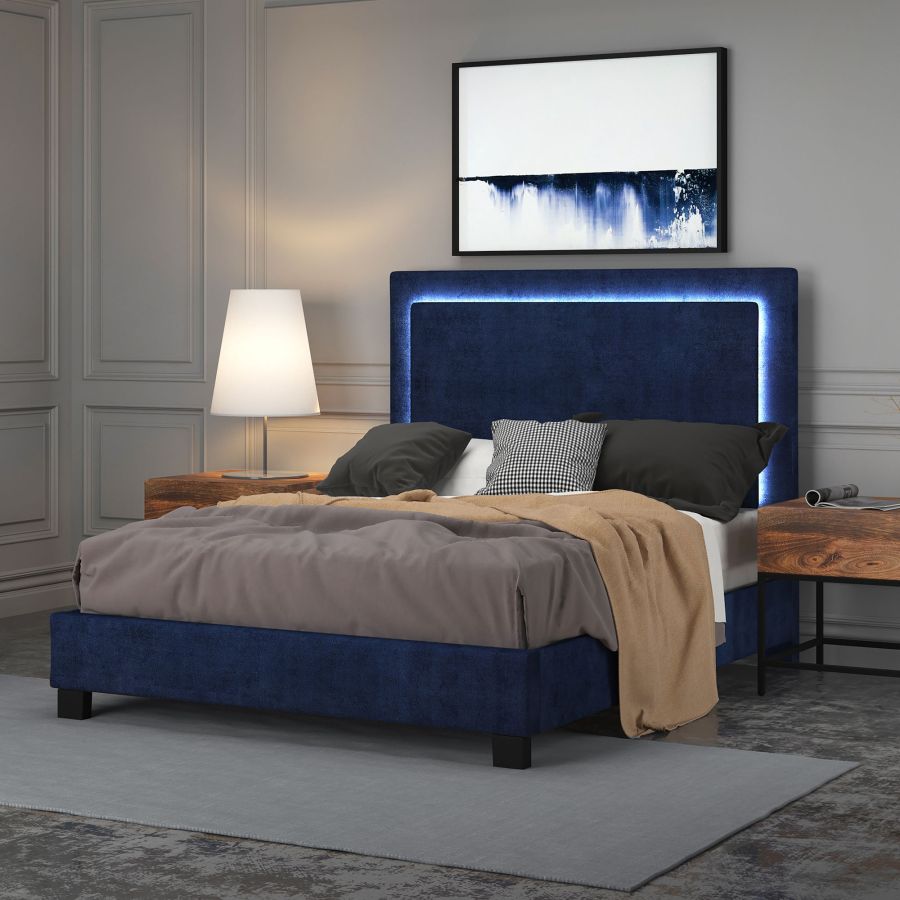 Plateforme grand lit Lumina 60" avec lumière en bleu