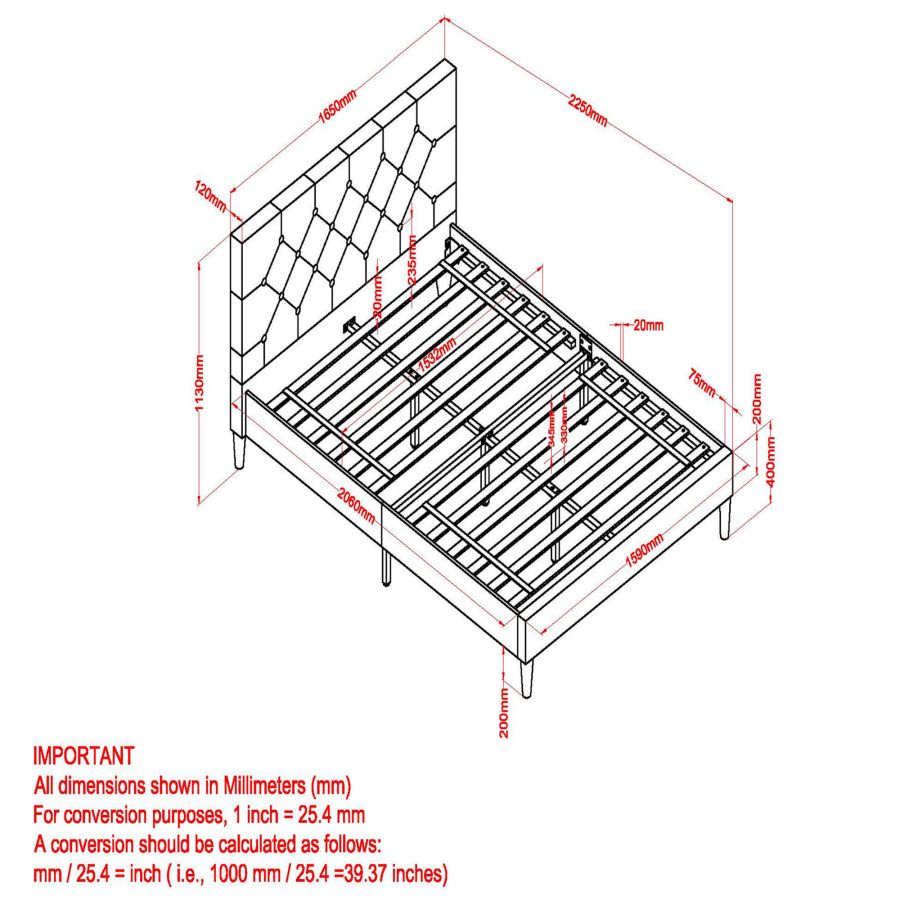 Grand lit plateforme Armando de 60 po en gris