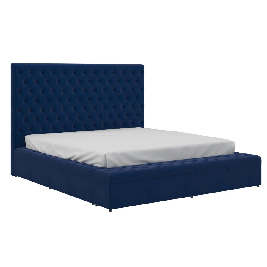 Grand lit plateforme Adonis 60" avec rangement en bleu