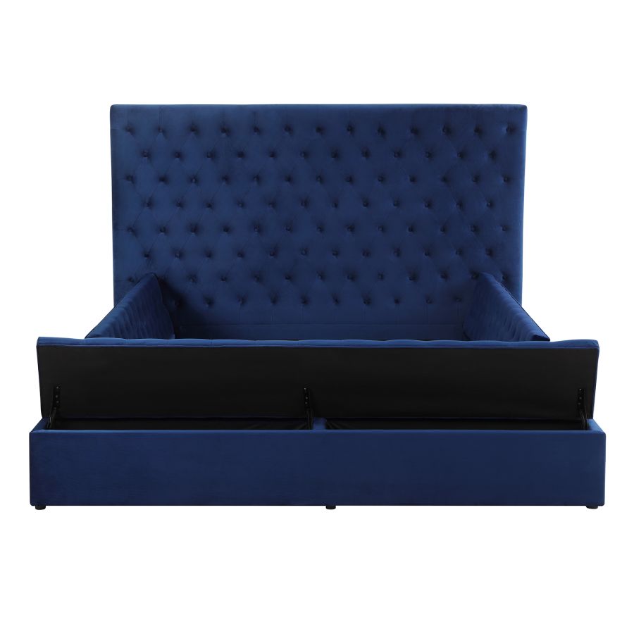 Grand lit plateforme Adonis 60" avec rangement en bleu