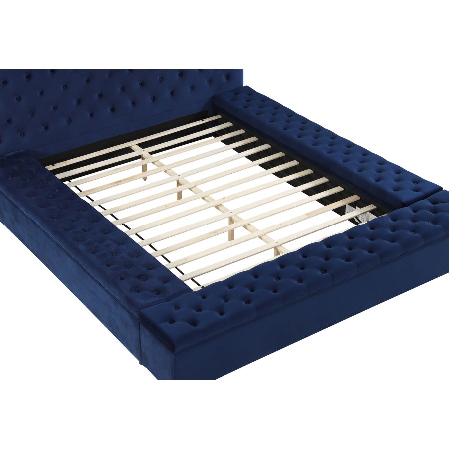 Grand lit plateforme Adonis 60" avec rangement en bleu
