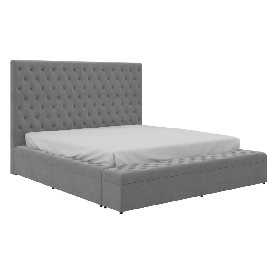 Grand lit plateforme Adonis 60" avec rangement en gris