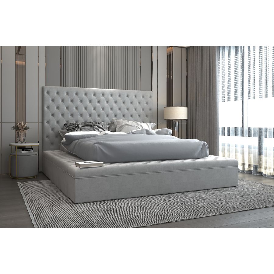 Grand lit plateforme Adonis 60" avec rangement en gris