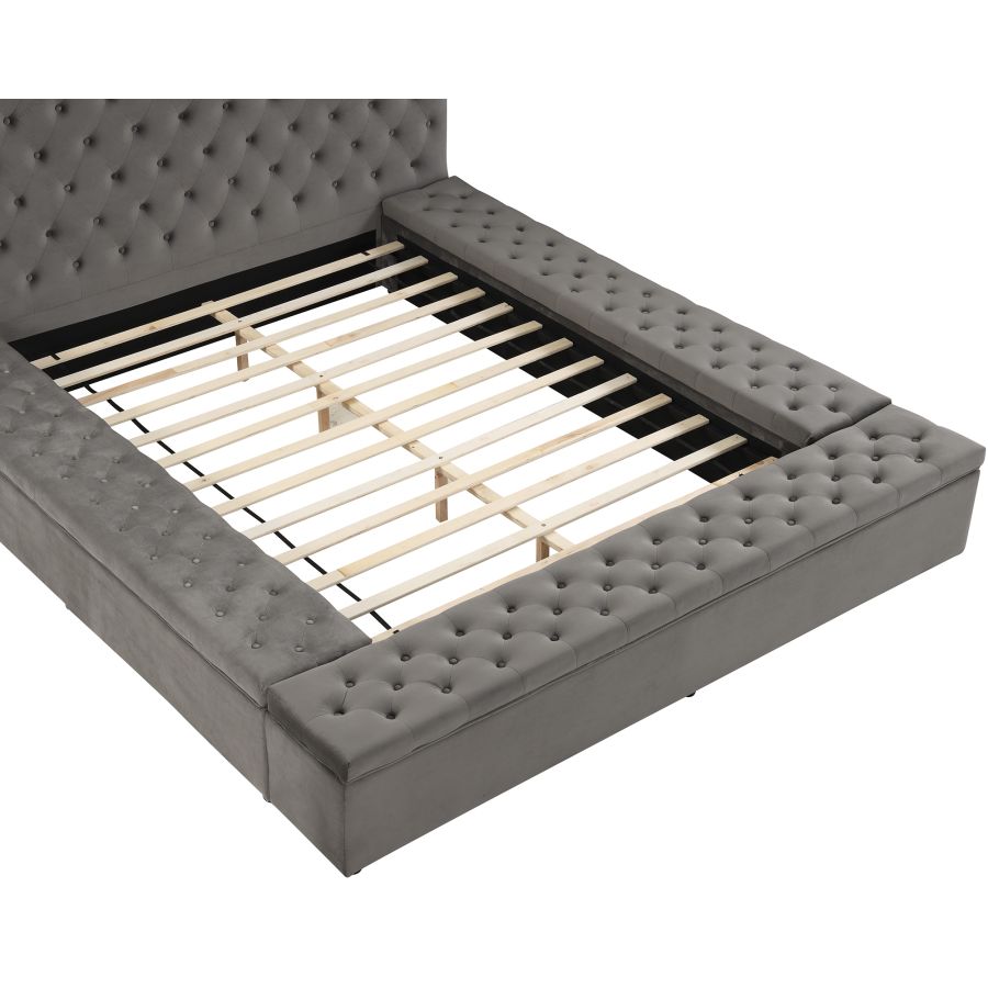 Grand lit plateforme Adonis 60" avec rangement en gris