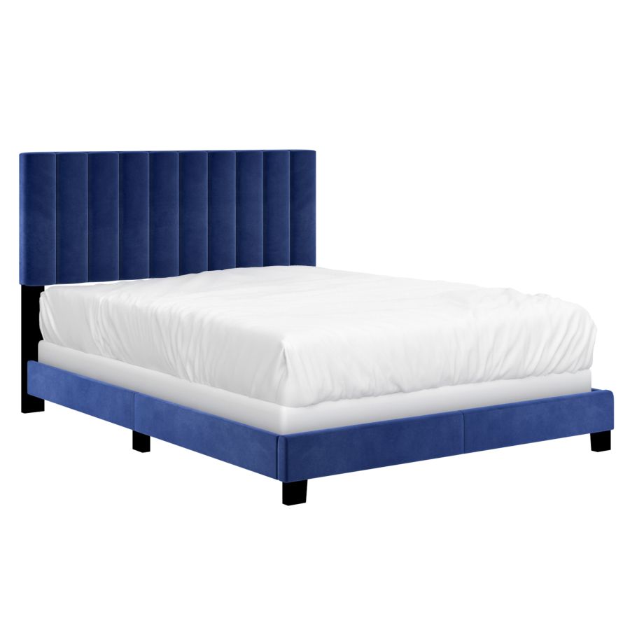 Lit queen 60" Jedd en velours bleu