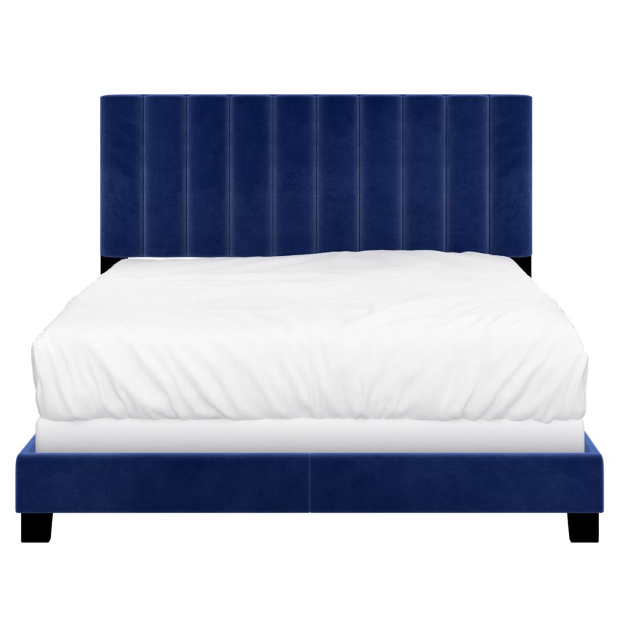 Lit queen 60" Jedd en velours bleu