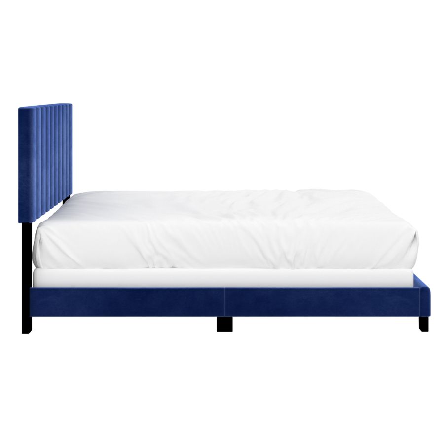 Lit queen 60" Jedd en velours bleu