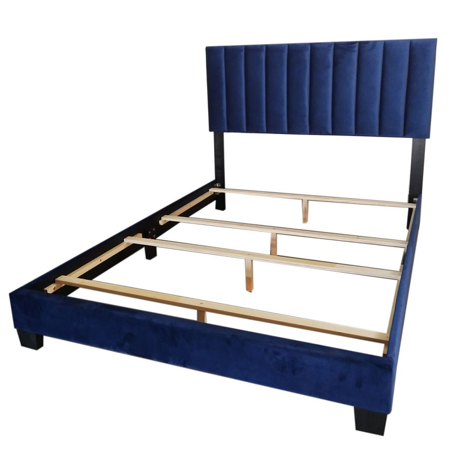 Lit queen 60" Jedd en velours bleu