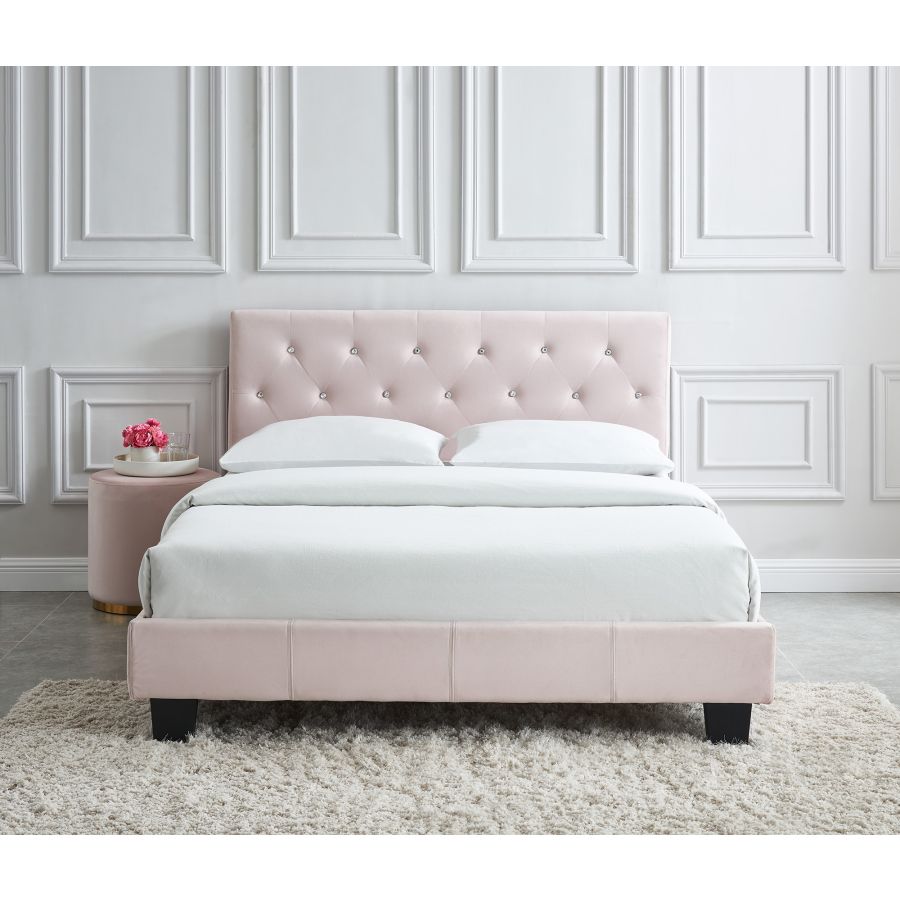 Grand lit plateforme Jazelle de 60 po en rose poudré