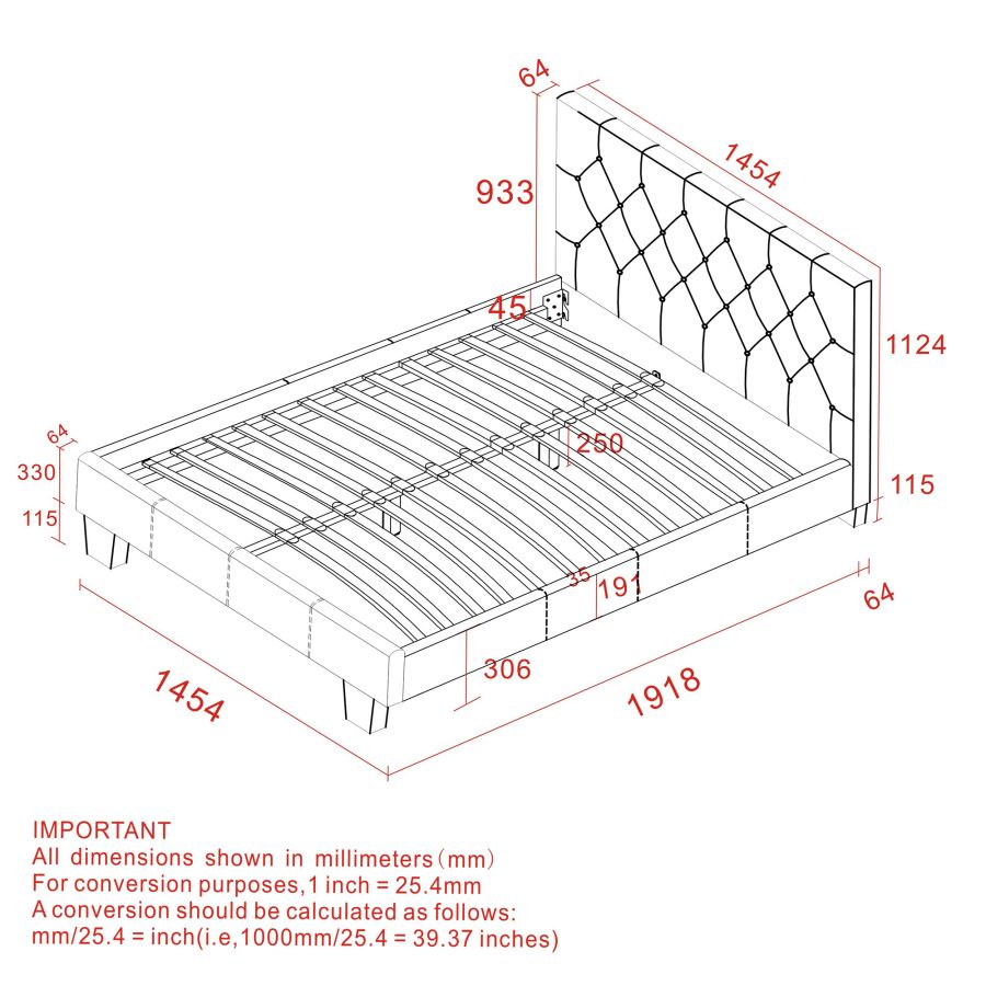 Lit plateforme double 54" Summit en gris