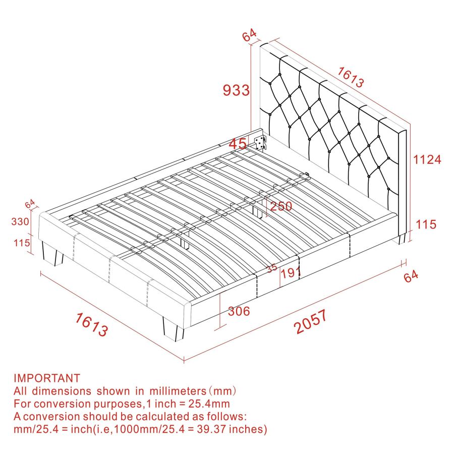 Grand lit plateforme Summit de 60 po en gris