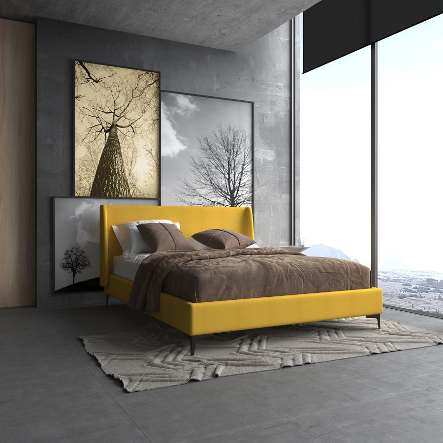 Grand lit plateforme Hamburg de 60 po en moutarde