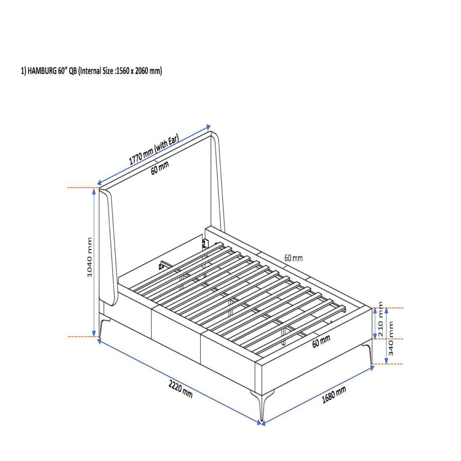 Grand lit plateforme Hamburg de 60 po en moutarde