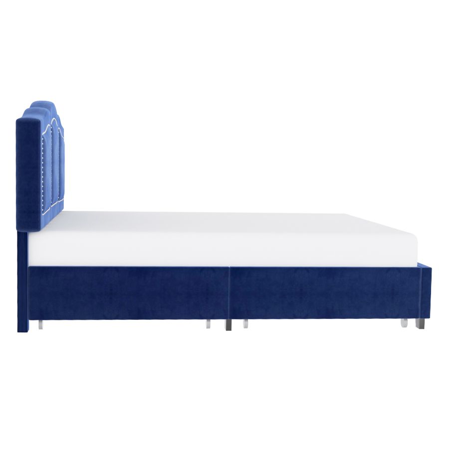 Grand lit plateforme Diana 60" avec tiroirs de rangement en bleu