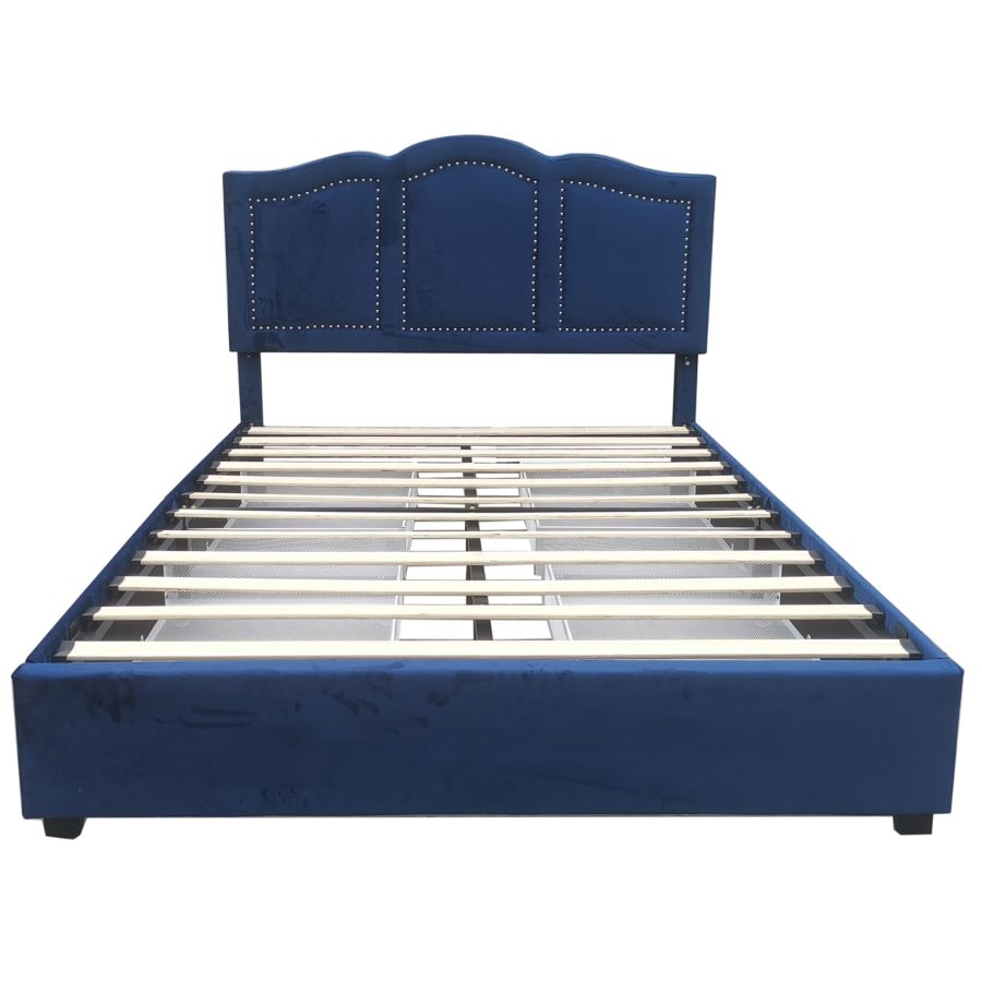 Grand lit plateforme Diana 60" avec tiroirs de rangement en bleu