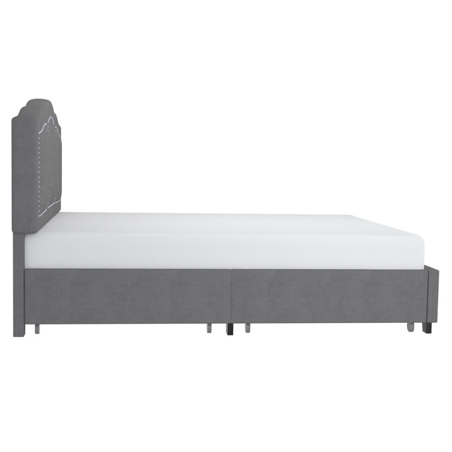 Grand lit plateforme Diana 60" avec tiroirs de rangement en gris