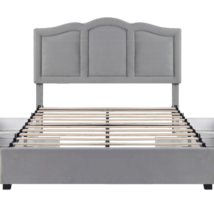 Grand lit plateforme Diana 60" avec tiroirs de rangement en gris