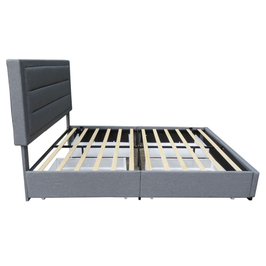 Lit plateforme double 54" Russell avec tiroirs de rangement en gris