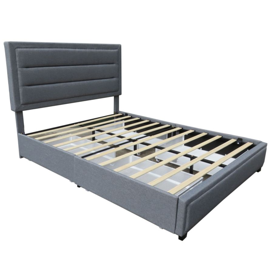 Lit plateforme double 54" Russell avec tiroirs de rangement en gris