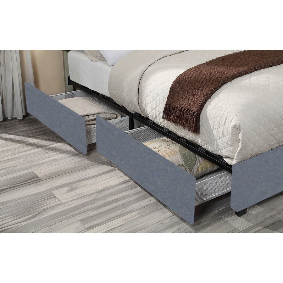 Lit plateforme double 54" Russell avec tiroirs de rangement en gris