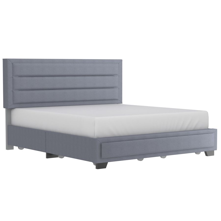 Très grand lit plateforme Russell de 78 po avec tiroirs de rangement en gris