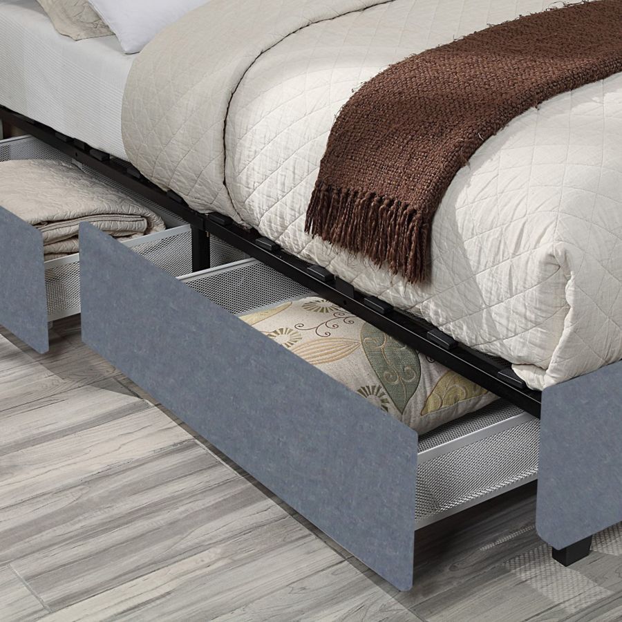 Très grand lit plateforme Russell de 78 po avec tiroirs de rangement en gris