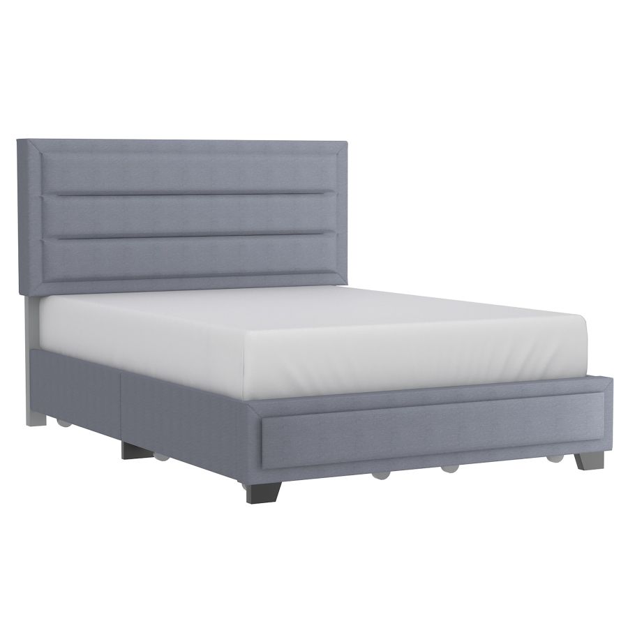 Grand lit plateforme Russell de 60 po avec tiroirs de rangement en gris