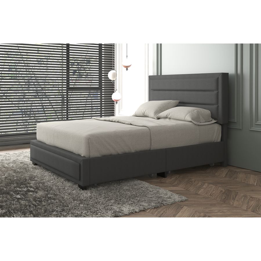 Grand lit plateforme Russell de 60 po avec tiroirs de rangement en gris