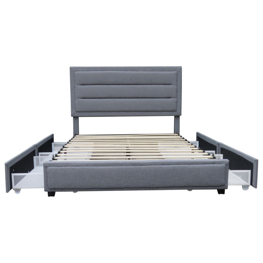 Grand lit plateforme Russell de 60 po avec tiroirs de rangement en gris
