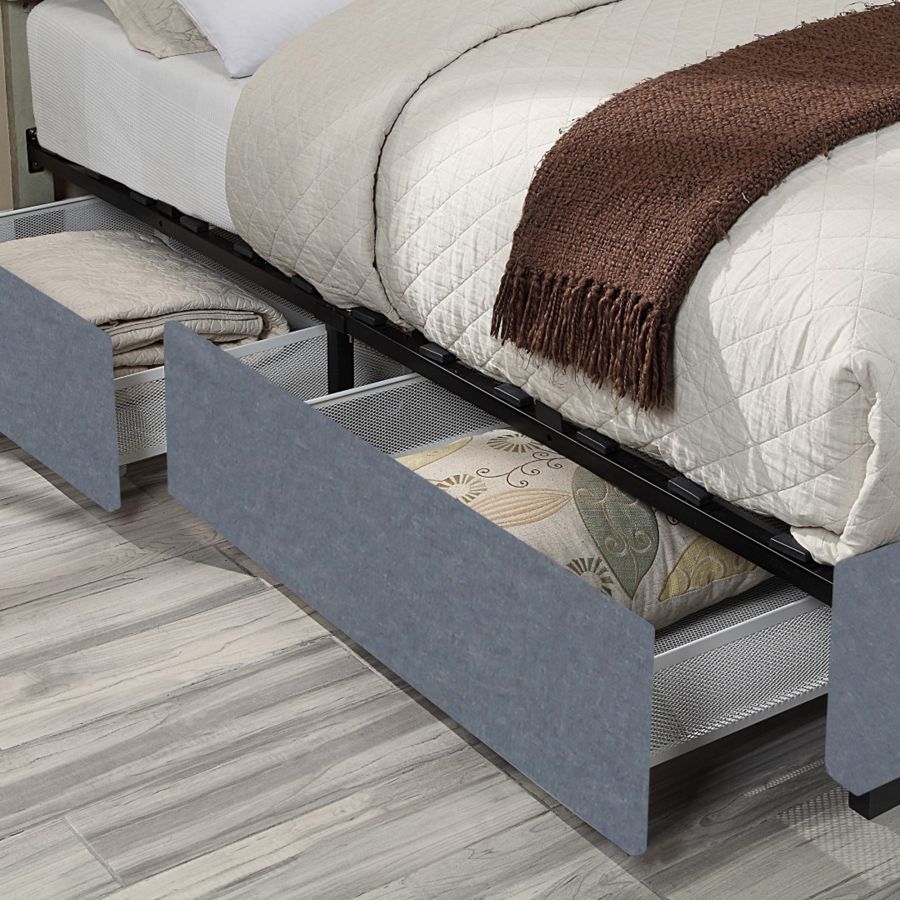 Grand lit plateforme Russell de 60 po avec tiroirs de rangement en gris