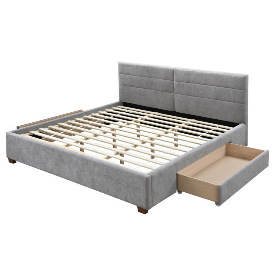 Très grand lit plateforme Emilio 78" avec tiroirs en gris clair