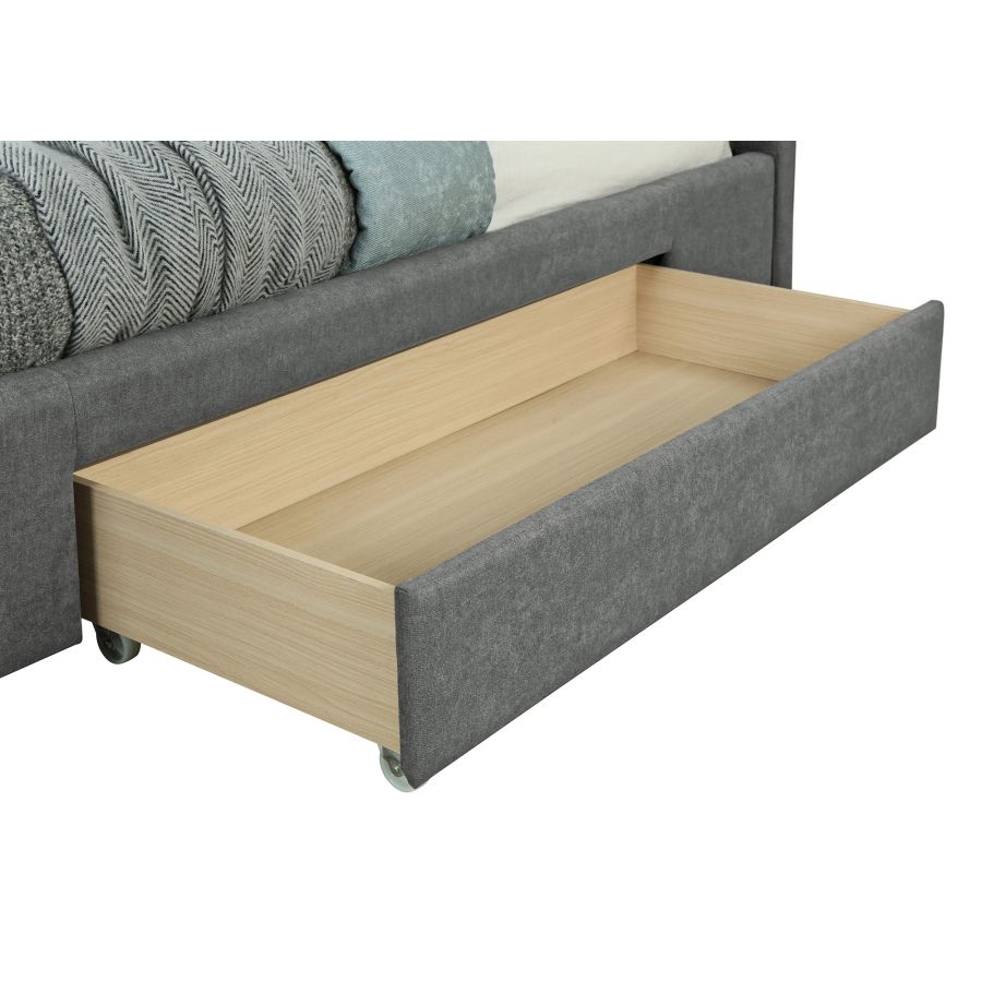 Très grand lit plateforme Emilio 78" avec tiroirs en gris clair