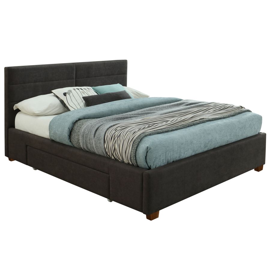 Grand lit plateforme Emilio 60" avec tiroirs en charbon de bois