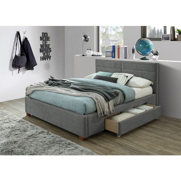 Grand lit plateforme Emilio 60" avec tiroirs en gris clair