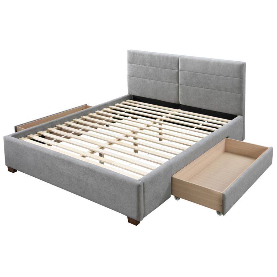 Grand lit plateforme Emilio 60" avec tiroirs en gris clair