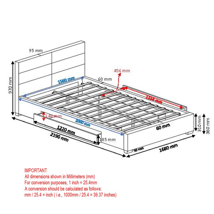 Grand lit plateforme Emilio 60" avec tiroirs en gris clair