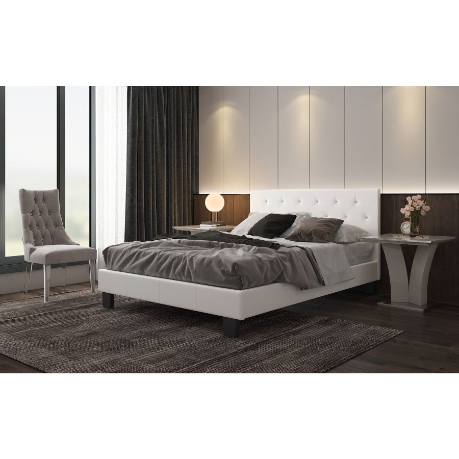 Grand lit plateforme Glitz de 60 po en blanc