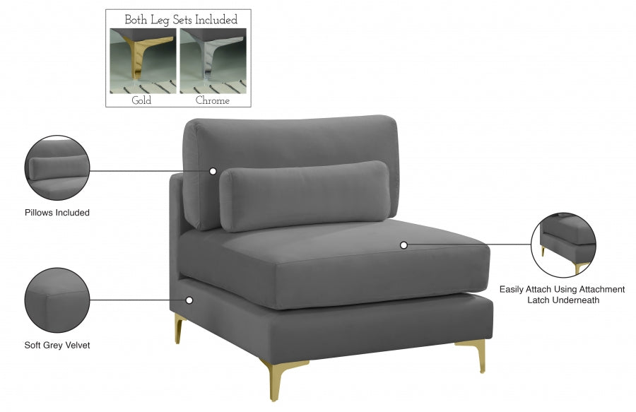 Chaise modulaire sans accoudoirs en velours Julia