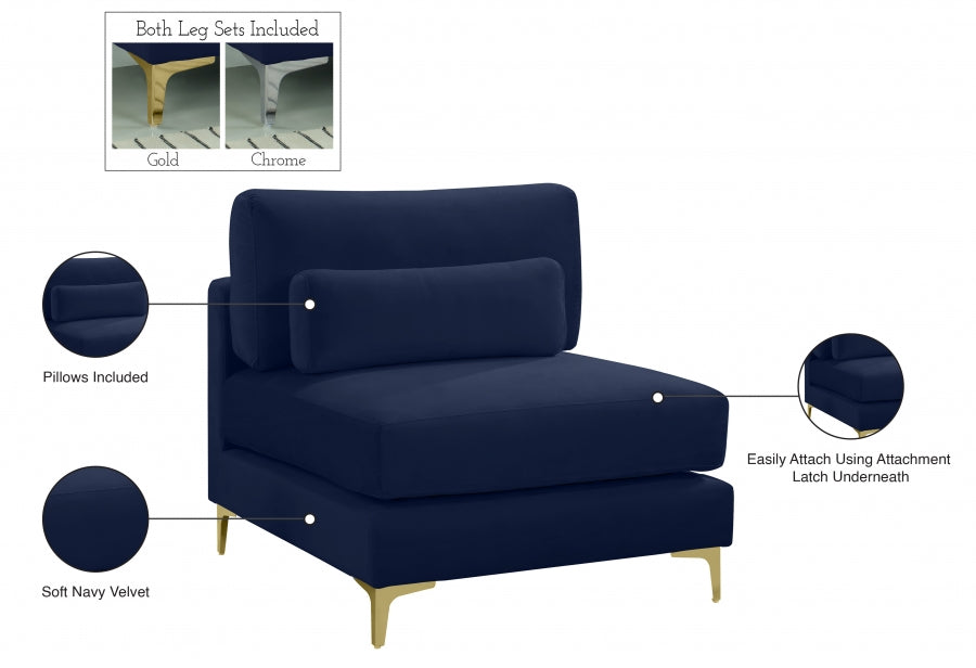 Chaise modulaire sans accoudoirs en velours Julia