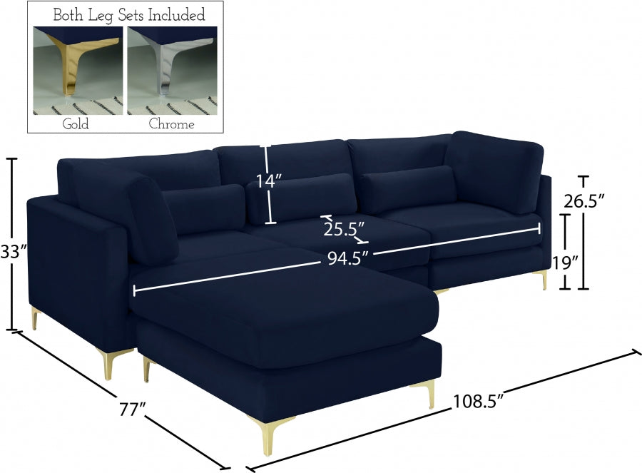 Sectionnel réversible modulaire en velours Julia