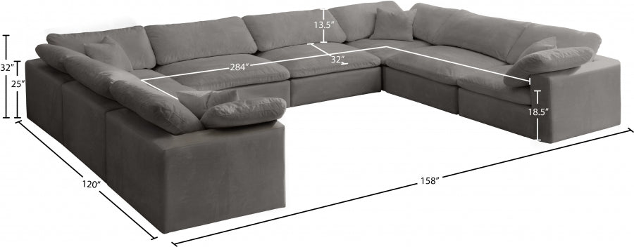 Sectionnel réversible rembourré en fibres de velours douillet et confortable, semblable à un nuage