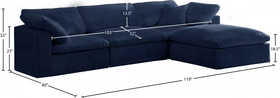 Sectionnel réversible rembourré en fibres de velours douillet et confortable, semblable à un nuage