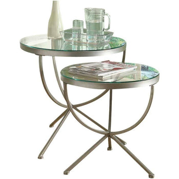 TABLE GIGOGNE - ENSEMBLE DE 2PCS / ARGENT AVEC VERRE TREMPÉ