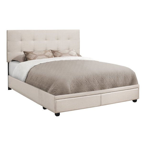 LIT - QUEEN / LIN BEIGE AVEC 2 TIROIRS DE RANGEMENT 
