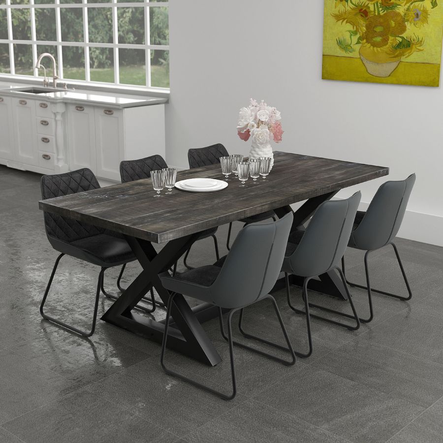 Table de salle à manger rectangulaire Zax en gris vieilli