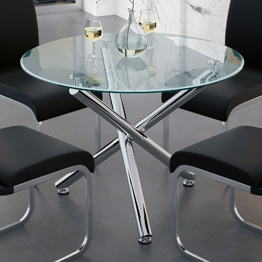 Table de salle à manger ronde Solara II en chrome