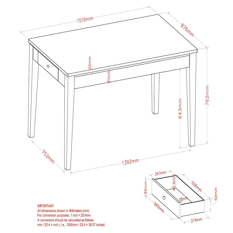 Table de salle à manger Pascal avec tiroirs en gris